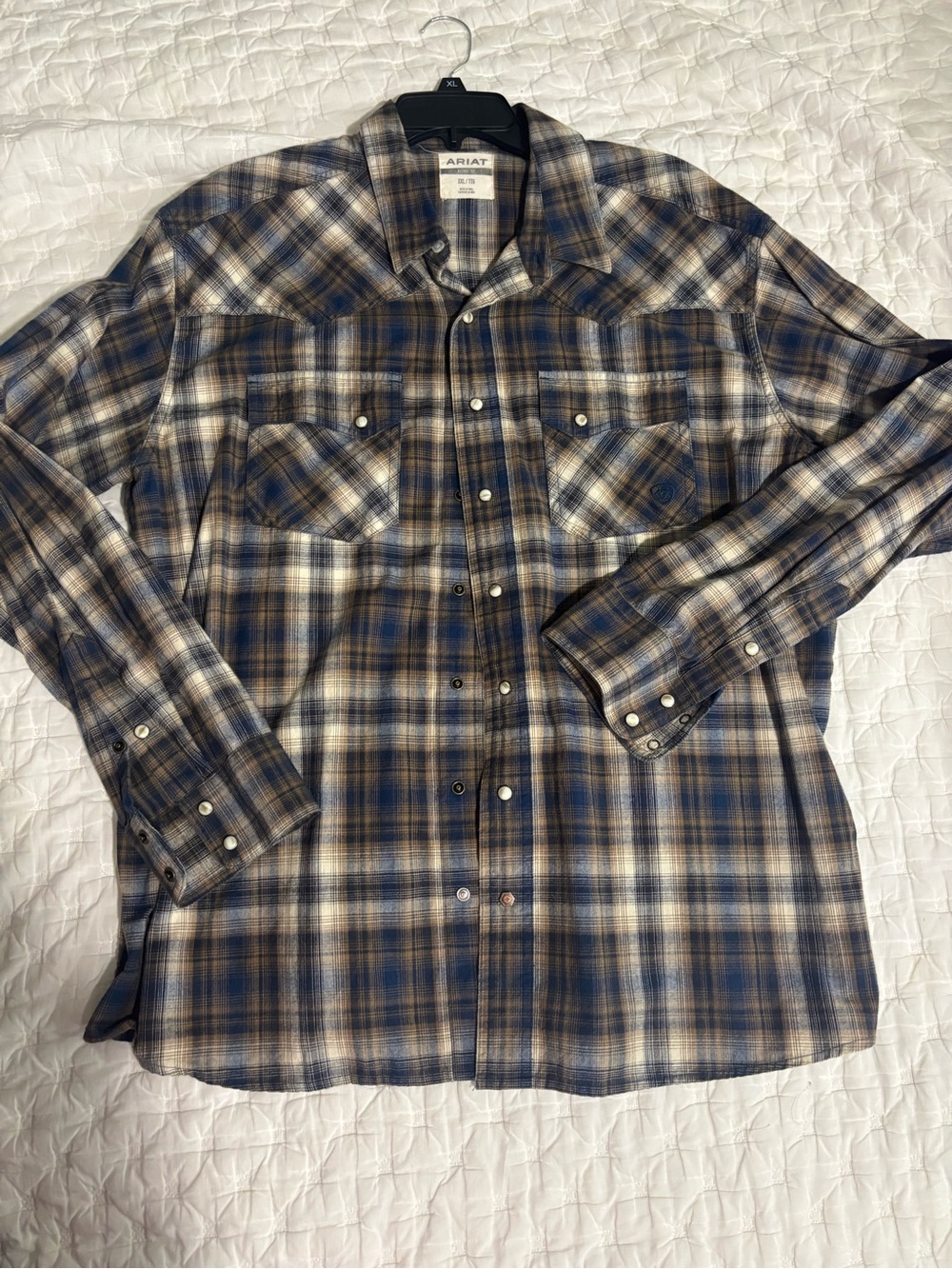 Ariat Navy and Brown Plaid Flannel Button-Up Shirt